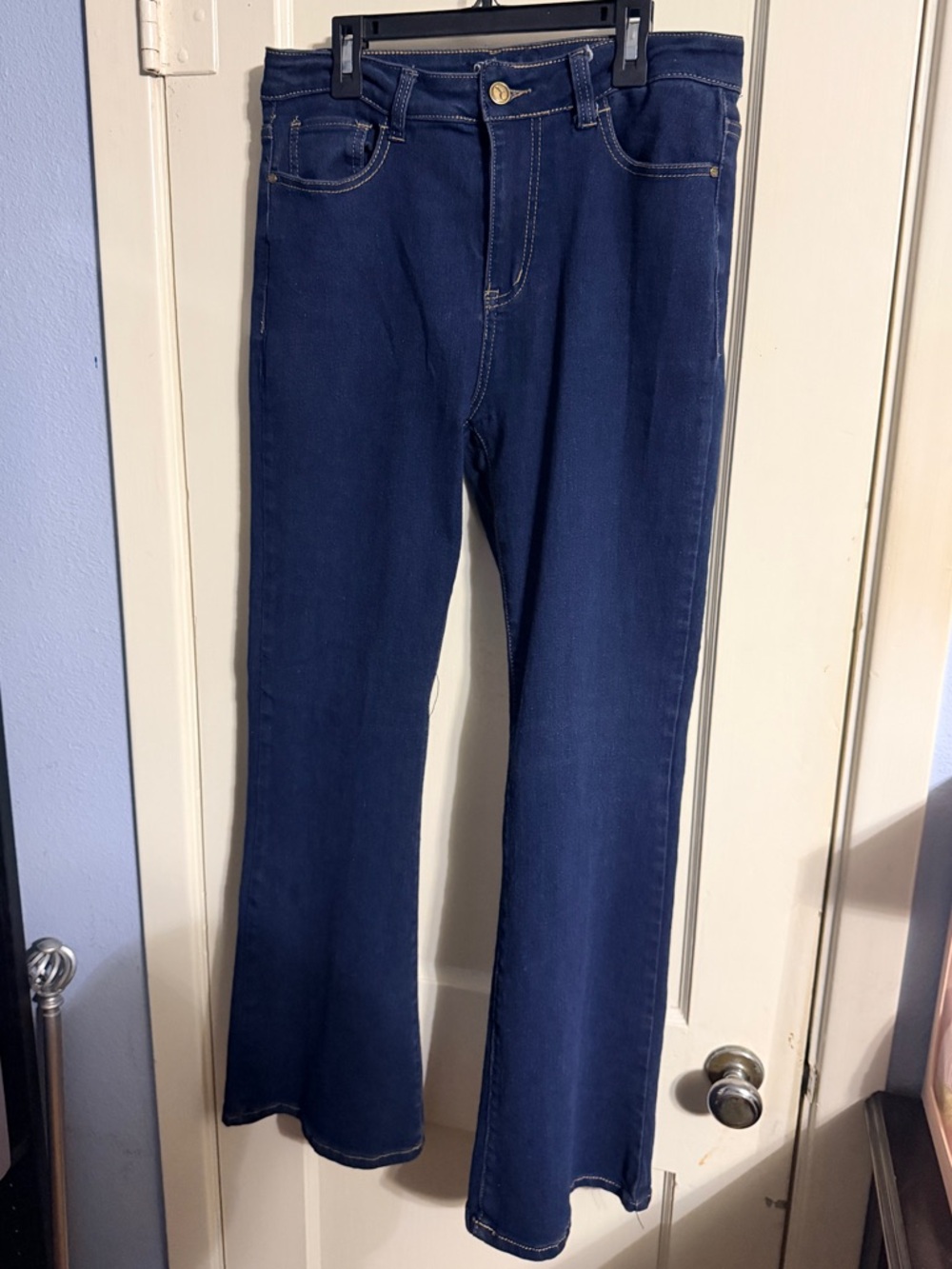 Women's Dark Blue Flare Jeans - Stretch Wide Leg
